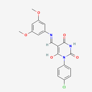 molecular formula C19H16ClN3O5 B5212376 1-(4-chlorophenyl)-5-{[(3,5-dimethoxyphenyl)amino]methylene}-2,4,6(1H,3H,5H)-pyrimidinetrione CAS No. 5389-41-3
