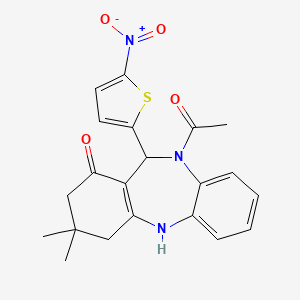 molecular formula C21H21N3O4S B5212389 10-acetyl-3,3-dimethyl-11-(5-nitro-2-thienyl)-2,3,4,5,10,11-hexahydro-1H-dibenzo[b,e][1,4]diazepin-1-one 