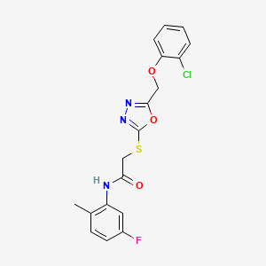 molecular formula C18H15ClFN3O3S B5212585 2-({5-[(2-chlorophenoxy)methyl]-1,3,4-oxadiazol-2-yl}thio)-N-(5-fluoro-2-methylphenyl)acetamide 