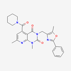 molecular formula C26H27N5O4 B5212897 1,7-dimethyl-3-[(5-methyl-2-phenyl-1,3-oxazol-4-yl)methyl]-5-(1-piperidinylcarbonyl)pyrido[2,3-d]pyrimidine-2,4(1H,3H)-dione 