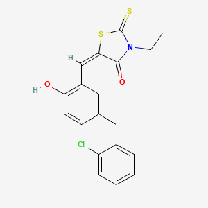 molecular formula C19H16ClNO2S2 B5212985 5-[5-(2-chlorobenzyl)-2-hydroxybenzylidene]-3-ethyl-2-thioxo-1,3-thiazolidin-4-one 