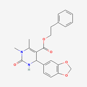 molecular formula C22H22N2O5 B5213017 2-phenylethyl 4-(1,3-benzodioxol-5-yl)-1,6-dimethyl-2-oxo-1,2,3,4-tetrahydro-5-pyrimidinecarboxylate 