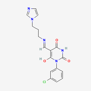 molecular formula C17H16ClN5O3 B5213171 1-(3-chlorophenyl)-5-({[3-(1H-imidazol-1-yl)propyl]amino}methylene)-2,4,6(1H,3H,5H)-pyrimidinetrione 