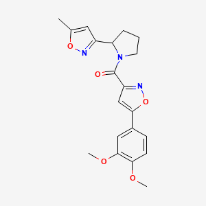 molecular formula C20H21N3O5 B5213186 5-(3,4-dimethoxyphenyl)-3-{[2-(5-methyl-3-isoxazolyl)-1-pyrrolidinyl]carbonyl}isoxazole 