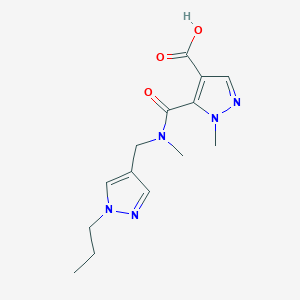 molecular formula C14H19N5O3 B5213187 1-methyl-5-({methyl[(1-propyl-1H-pyrazol-4-yl)methyl]amino}carbonyl)-1H-pyrazole-4-carboxylic acid 