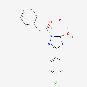 molecular formula C18H14ClF3N2O2 B5213246 3-(4-chlorophenyl)-1-(phenylacetyl)-5-(trifluoromethyl)-4,5-dihydro-1H-pyrazol-5-ol 