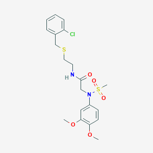 molecular formula C20H25ClN2O5S2 B5213263 N~1~-{2-[(2-chlorobenzyl)thio]ethyl}-N~2~-(3,4-dimethoxyphenyl)-N~2~-(methylsulfonyl)glycinamide 