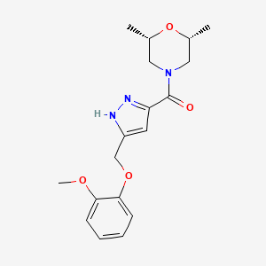 molecular formula C18H23N3O4 B5213269 (2R*,6S*)-4-({5-[(2-methoxyphenoxy)methyl]-1H-pyrazol-3-yl}carbonyl)-2,6-dimethylmorpholine 