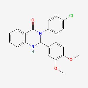 molecular formula C22H19ClN2O3 B5213432 3-(4-chlorophenyl)-2-(3,4-dimethoxyphenyl)-2,3-dihydro-4(1H)-quinazolinone 