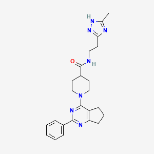molecular formula C24H29N7O B5213622 N-[2-(5-methyl-4H-1,2,4-triazol-3-yl)ethyl]-1-(2-phenyl-6,7-dihydro-5H-cyclopenta[d]pyrimidin-4-yl)-4-piperidinecarboxamide 