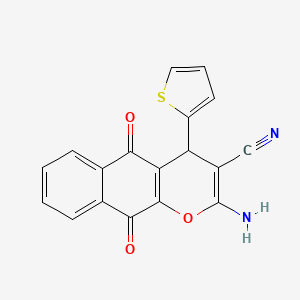 molecular formula C18H10N2O3S B5213676 2-amino-5,10-dioxo-4-(2-thienyl)-5,10-dihydro-4H-benzo[g]chromene-3-carbonitrile 