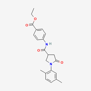 molecular formula C22H24N2O4 B5213780 ethyl 4-({[1-(2,5-dimethylphenyl)-5-oxo-3-pyrrolidinyl]carbonyl}amino)benzoate 