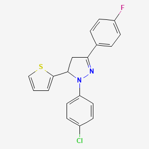 molecular formula C19H14ClFN2S B5213817 1-(4-chlorophenyl)-3-(4-fluorophenyl)-5-(2-thienyl)-4,5-dihydro-1H-pyrazole 