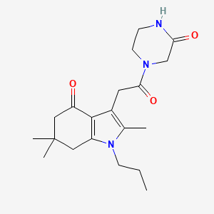 molecular formula C20H29N3O3 B5213870 2,6,6-trimethyl-3-[2-oxo-2-(3-oxo-1-piperazinyl)ethyl]-1-propyl-1,5,6,7-tetrahydro-4H-indol-4-one 