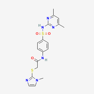 molecular formula C18H20N6O3S2 B5214006 N-(4-{[(4,6-dimethyl-2-pyrimidinyl)amino]sulfonyl}phenyl)-2-[(1-methyl-1H-imidazol-2-yl)thio]acetamide 