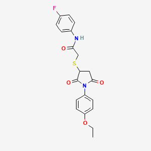 molecular formula C20H19FN2O4S B5214009 2-{[1-(4-ethoxyphenyl)-2,5-dioxo-3-pyrrolidinyl]thio}-N-(4-fluorophenyl)acetamide 