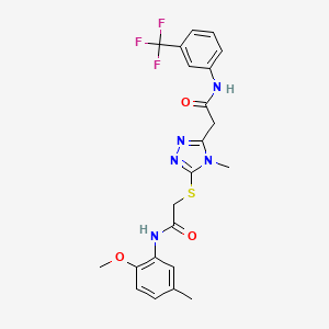 molecular formula C22H22F3N5O3S B5214167 2-[5-({2-[(2-methoxy-5-methylphenyl)amino]-2-oxoethyl}thio)-4-methyl-4H-1,2,4-triazol-3-yl]-N-[3-(trifluoromethyl)phenyl]acetamide 