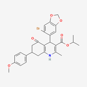 molecular formula C28H28BrNO6 B5214343 isopropyl 4-(6-bromo-1,3-benzodioxol-5-yl)-7-(4-methoxyphenyl)-2-methyl-5-oxo-1,4,5,6,7,8-hexahydro-3-quinolinecarboxylate 