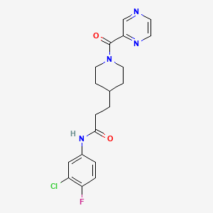 molecular formula C19H20ClFN4O2 B5214543 N-(3-chloro-4-fluorophenyl)-3-[1-(2-pyrazinylcarbonyl)-4-piperidinyl]propanamide 