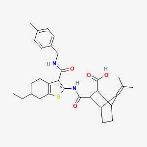 molecular formula C31H38N2O4S B5214564 3-{[(6-ethyl-3-{[(4-methylbenzyl)amino]carbonyl}-4,5,6,7-tetrahydro-1-benzothien-2-yl)amino]carbonyl}-7-(1-methylethylidene)bicyclo[2.2.1]heptane-2-carboxylic acid 
