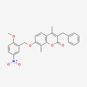 molecular formula C26H23NO6 B5214632 3-benzyl-7-[(2-methoxy-5-nitrobenzyl)oxy]-4,8-dimethyl-2H-chromen-2-one 