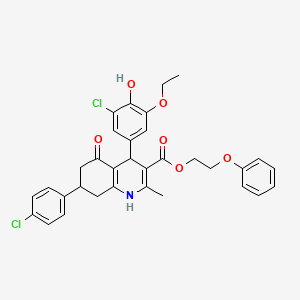 molecular formula C33H31Cl2NO6 B5214814 2-phenoxyethyl 4-(3-chloro-5-ethoxy-4-hydroxyphenyl)-7-(4-chlorophenyl)-2-methyl-5-oxo-1,4,5,6,7,8-hexahydro-3-quinolinecarboxylate 