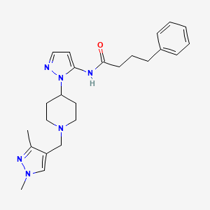 molecular formula C24H32N6O B5214907 N-(1-{1-[(1,3-dimethyl-1H-pyrazol-4-yl)methyl]-4-piperidinyl}-1H-pyrazol-5-yl)-4-phenylbutanamide 