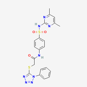 molecular formula C21H20N8O3S2 B5214912 N-(4-{[(4,6-dimethyl-2-pyrimidinyl)amino]sulfonyl}phenyl)-2-[(1-phenyl-1H-tetrazol-5-yl)thio]acetamide 