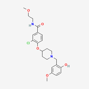 molecular formula C23H29ClN2O5 B5215168 3-chloro-4-{[1-(2-hydroxy-5-methoxybenzyl)-4-piperidinyl]oxy}-N-(2-methoxyethyl)benzamide 