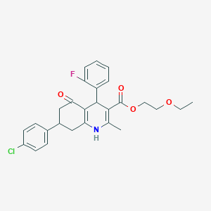 molecular formula C27H27ClFNO4 B5215360 2-ethoxyethyl 7-(4-chlorophenyl)-4-(2-fluorophenyl)-2-methyl-5-oxo-1,4,5,6,7,8-hexahydro-3-quinolinecarboxylate 