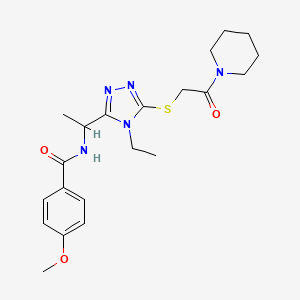 molecular formula C21H29N5O3S B5215537 N-[1-(4-ethyl-5-{[2-oxo-2-(1-piperidinyl)ethyl]thio}-4H-1,2,4-triazol-3-yl)ethyl]-4-methoxybenzamide 