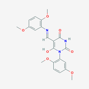 molecular formula C21H21N3O7 B5215538 1-(2,5-dimethoxyphenyl)-5-{[(2,5-dimethoxyphenyl)amino]methylene}-2,4,6(1H,3H,5H)-pyrimidinetrione 