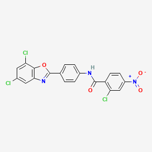 molecular formula C20H10Cl3N3O4 B5215549 2-chloro-N-[4-(5,7-dichloro-1,3-benzoxazol-2-yl)phenyl]-4-nitrobenzamide 