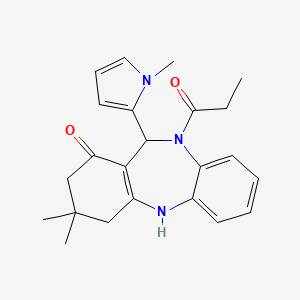 molecular formula C23H27N3O2 B5215623 3,3-dimethyl-11-(1-methyl-1H-pyrrol-2-yl)-10-propionyl-2,3,4,5,10,11-hexahydro-1H-dibenzo[b,e][1,4]diazepin-1-one 