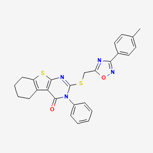 molecular formula C26H22N4O2S2 B5215641 2-({[3-(4-methylphenyl)-1,2,4-oxadiazol-5-yl]methyl}thio)-3-phenyl-5,6,7,8-tetrahydro[1]benzothieno[2,3-d]pyrimidin-4(3H)-one 