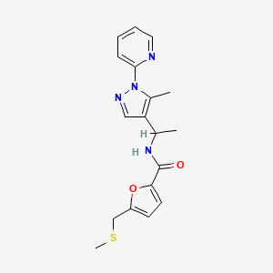molecular formula C18H20N4O2S B5215753 N-{1-[5-methyl-1-(2-pyridinyl)-1H-pyrazol-4-yl]ethyl}-5-[(methylthio)methyl]-2-furamide 