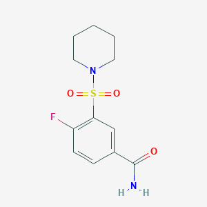 molecular formula C12H15FN2O3S B5215766 4-fluoro-3-(1-piperidinylsulfonyl)benzamide 