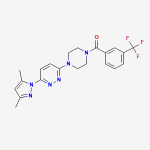 molecular formula C21H21F3N6O B5215882 3-(3,5-dimethyl-1H-pyrazol-1-yl)-6-{4-[3-(trifluoromethyl)benzoyl]-1-piperazinyl}pyridazine 