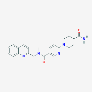 molecular formula C23H25N5O2 B5216084 6-[4-(aminocarbonyl)-1-piperidinyl]-N-methyl-N-(2-quinolinylmethyl)nicotinamide 