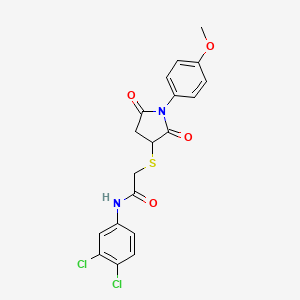 molecular formula C19H16Cl2N2O4S B5216134 N-(3,4-dichlorophenyl)-2-{[1-(4-methoxyphenyl)-2,5-dioxo-3-pyrrolidinyl]thio}acetamide 