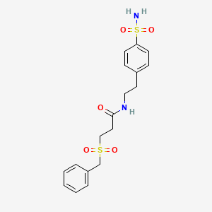 molecular formula C18H22N2O5S2 B5216156 N-{2-[4-(aminosulfonyl)phenyl]ethyl}-3-(benzylsulfonyl)propanamide 