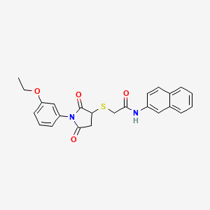 molecular formula C24H22N2O4S B5216282 2-{[1-(3-ethoxyphenyl)-2,5-dioxo-3-pyrrolidinyl]thio}-N-2-naphthylacetamide 