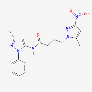 molecular formula C18H20N6O3 B5216329 4-(5-methyl-3-nitro-1H-pyrazol-1-yl)-N-(3-methyl-1-phenyl-1H-pyrazol-5-yl)butanamide 