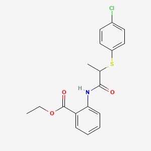 molecular formula C18H18ClNO3S B5216385 ethyl 2-({2-[(4-chlorophenyl)thio]propanoyl}amino)benzoate 