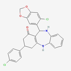 molecular formula C26H20Cl2N2O3 B5216389 11-(6-chloro-1,3-benzodioxol-5-yl)-3-(4-chlorophenyl)-2,3,4,5,10,11-hexahydro-1H-dibenzo[b,e][1,4]diazepin-1-one 