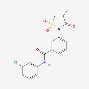 molecular formula C17H15ClN2O4S B5216659 N-(3-chlorophenyl)-3-(4-methyl-1,1-dioxido-3-oxo-2-isothiazolidinyl)benzamide 