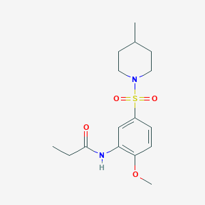 molecular formula C16H24N2O4S B5216825 N-{2-methoxy-5-[(4-methyl-1-piperidinyl)sulfonyl]phenyl}propanamide 