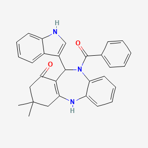 molecular formula C30H27N3O2 B5217084 10-benzoyl-11-(1H-indol-3-yl)-3,3-dimethyl-2,3,4,5,10,11-hexahydro-1H-dibenzo[b,e][1,4]diazepin-1-one 