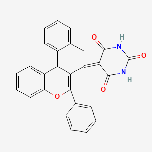 molecular formula C27H20N2O4 B5217146 5-{[4-(2-methylphenyl)-2-phenyl-4H-chromen-3-yl]methylene}-2,4,6(1H,3H,5H)-pyrimidinetrione 