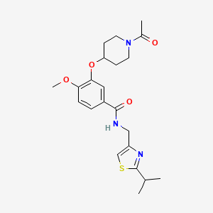 molecular formula C22H29N3O4S B5217168 3-[(1-acetyl-4-piperidinyl)oxy]-N-[(2-isopropyl-1,3-thiazol-4-yl)methyl]-4-methoxybenzamide 